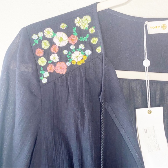 TORY BURCH Black Embroidered Pom Tunic - Picture 5 of 9